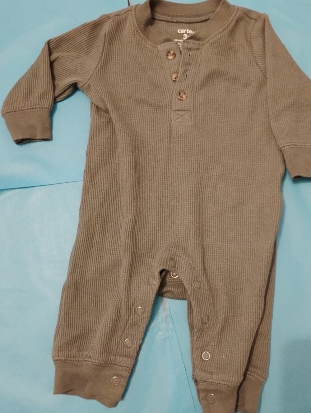 Carter's Waffle-Knit Long-Sleeve One-Piece in Olive Green